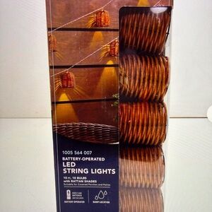 NIB HAMPTON BAY LED STRING LIGHTS RATTAN SHADES 15 FT